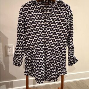 ForCynthia Navy & White Geometric Button-Front Coverup Large